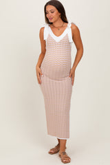 Lavender Chevron Knit Shoulder Tie Maternity Midi Dress