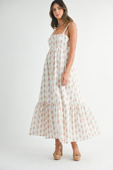 Ivory Floral Print Ruffle Hem Maxi Dress