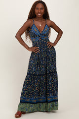 Navy Floral Twist Front Cutout Maternity Maxi Dress