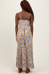 Mint Green Floral Twist Front Cutout Maxi Dress