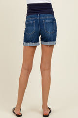 Navy Cuffed Raw Hem Maternity Denim Shorts