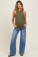 Blue Raw Hem Super Wide Leg Maternity Jeans