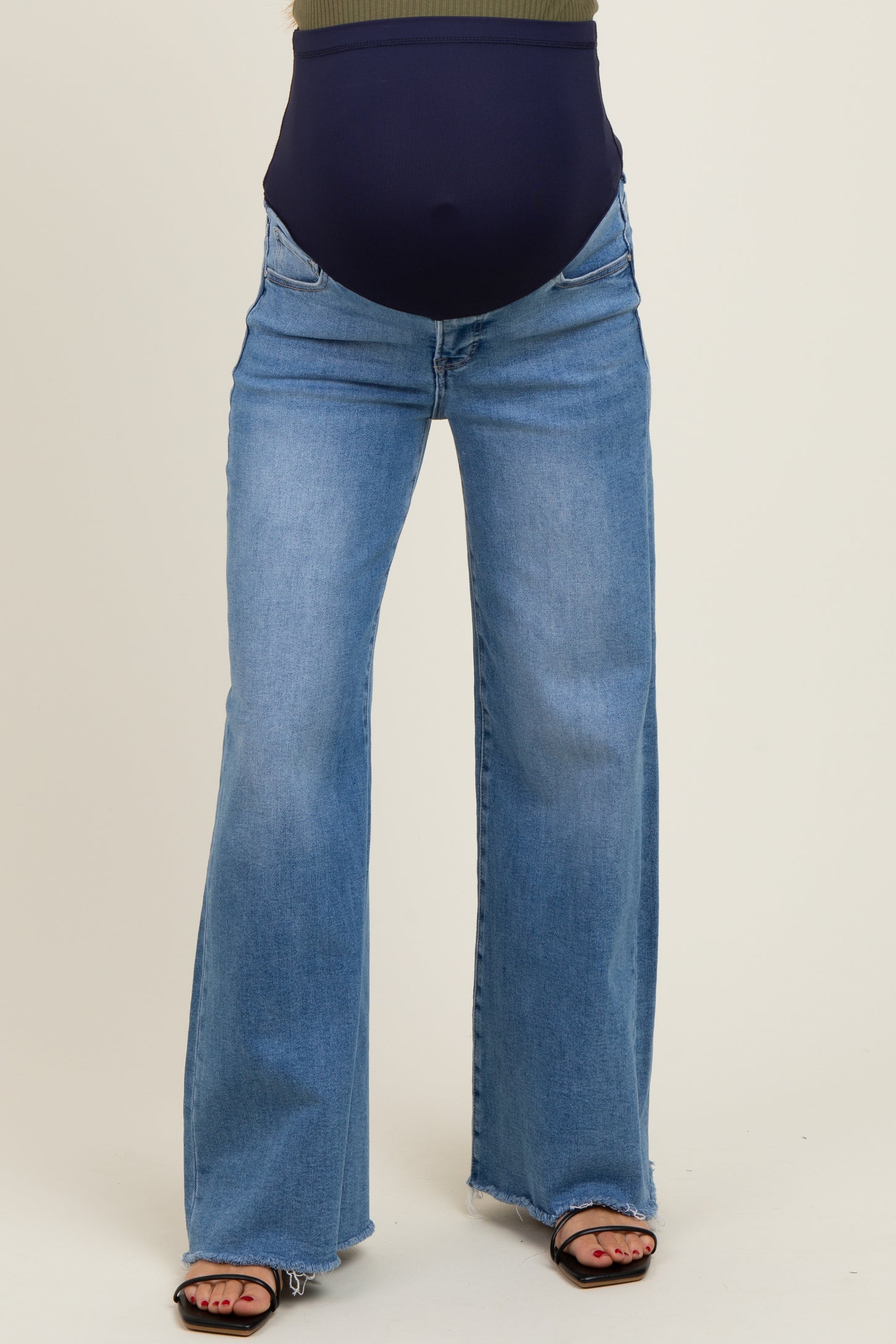 Blue Raw Hem Super Wide Leg Maternity Jeans