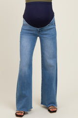 Blue Raw Hem Super Wide Leg Maternity Jeans