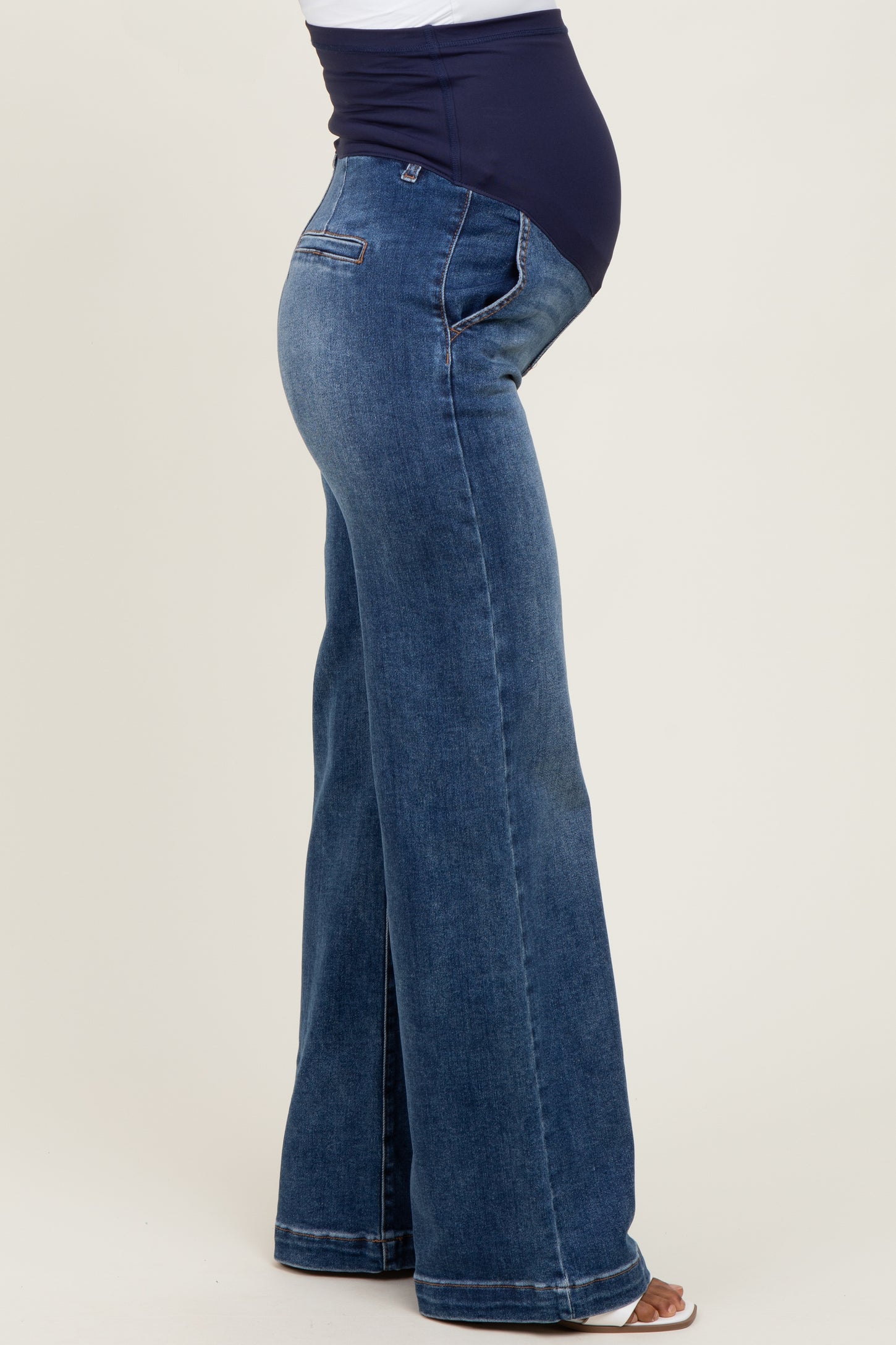Navy Blue Vintage Wash Wide Leg Maternity Jeans