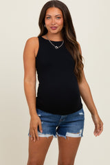 Navy Super Distressed Maternity Jean Shorts