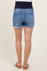 Blue Super Distressed Maternity Jean Shorts