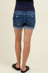 Navy Distressed Cuffed Maternity Jeans Shorts