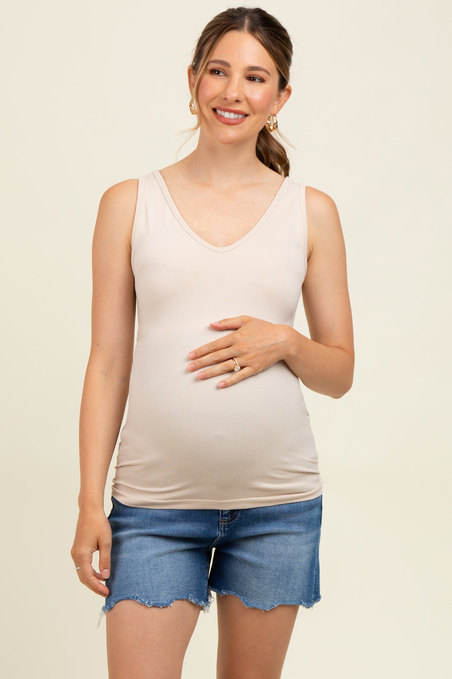 Blue Raw Cut Hem Maternity Jean Shorts