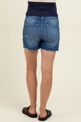 Blue Raw Cut Hem Maternity Jean Shorts