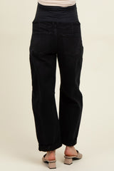 Black Rolled Cuff Barrel Leg Maternity Jeans