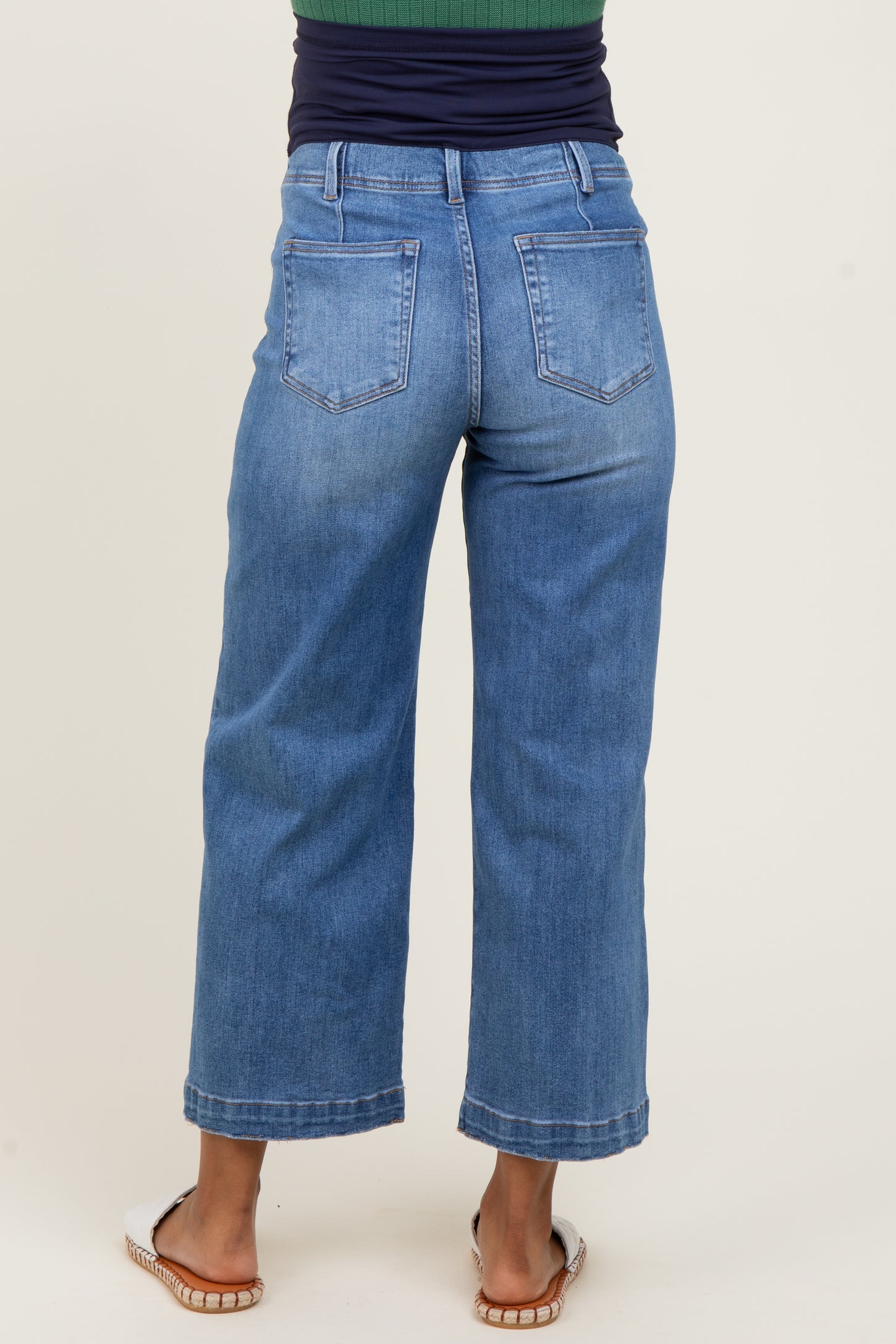 Blue Front Seam Cropped Wide Leg Maternity Jeans