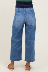 Blue Front Seam Cropped Wide Leg Maternity Jeans
