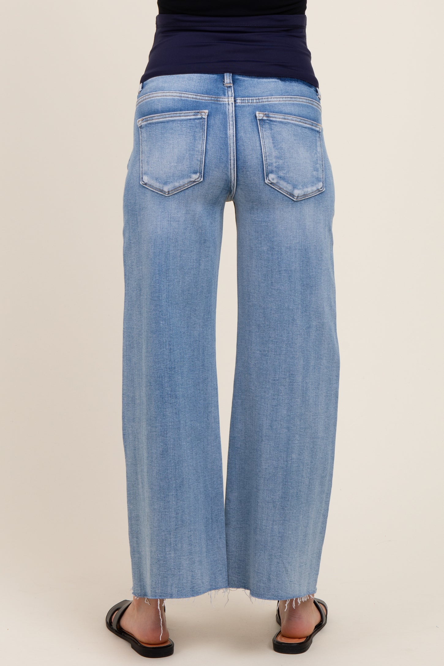 Light Blue Cut Hem Maternity Wide Leg Jeans