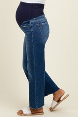 Navy Blue Cut Hem Cropped Wide Leg Maternity Jeans