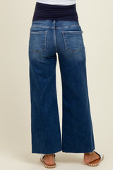 Navy Blue Cut Hem Cropped Wide Leg Maternity Jeans