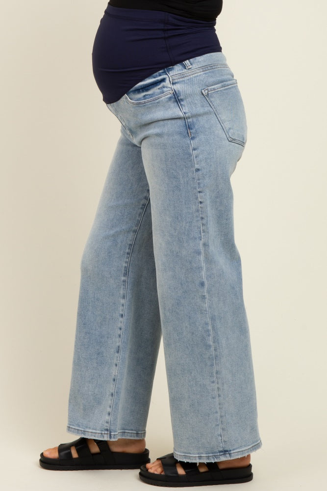 Light Blue Cropped Wide Leg Maternity Jeans