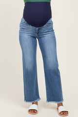 Blue Frayed Hem Ankle Straight Leg Maternity Jeans