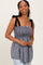 Black Gingham Smocked Shoulder Tie Top