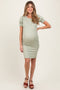 Light Olive Floral Ribbed Puff Sleeve Maternity Fitted Dress