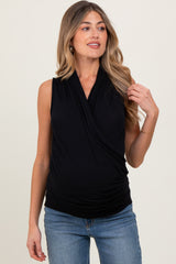 Black Draped Crossover Maternity Sleeveless Top