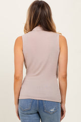 Beige Draped Crossover Sleeveless Top
