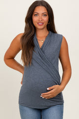 Charcoal Draped Crossover Maternity Sleeveless Top