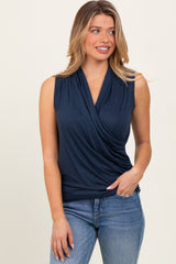 Navy Draped Crossover Maternity Sleeveless Top