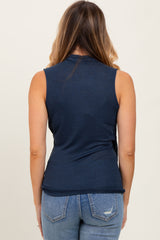 Navy Draped Crossover Sleeveless Top