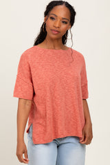 Coral Knit Drop Shoulder Short Sleeve Top