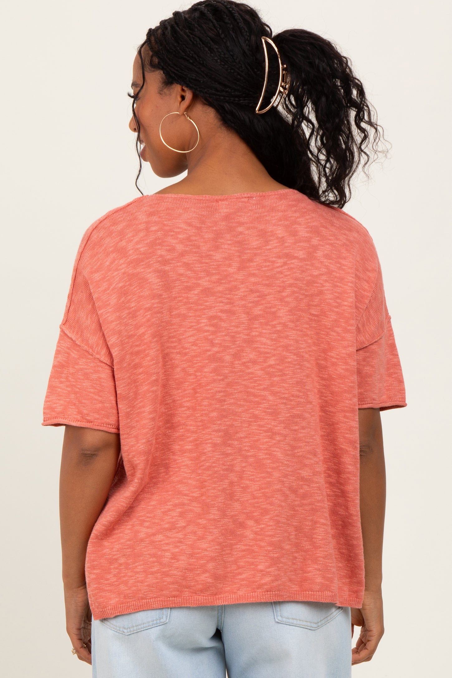 Coral Knit Drop Shoulder Short Sleeve Top