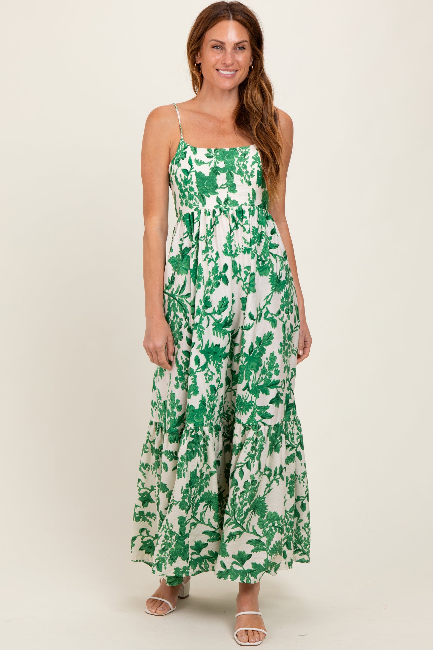 Green Floral Cutout Tie Back Maternity Maxi Dress