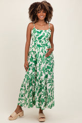 Green Floral Cutout Tie Back Maternity Maxi Dress