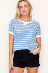 Blue Striped Contrast Border Maternity Top