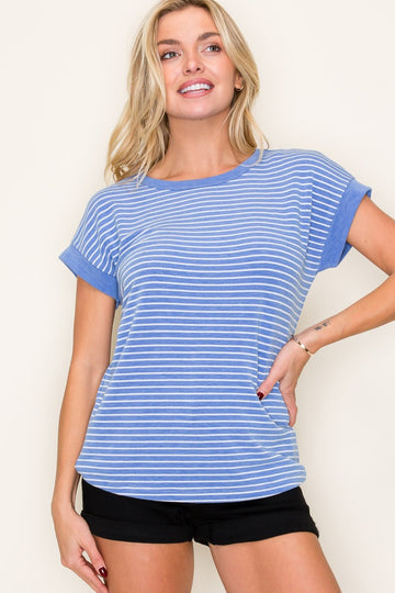 Blue Striped Terry Short Sleeve Top
