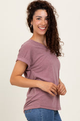 Mauve Terry V-Neck Short Sleeve Top