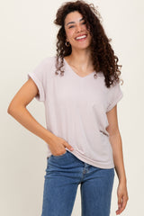 Taupe Terry V-Neck Maternity Short Sleeve Top