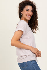 Taupe Terry V-Neck Short Sleeve Top