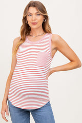 Red Striped Front Pocket Maternity Tank Top
