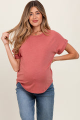 Light Coral Rolled Cuff Short Sleeve Maternity Top