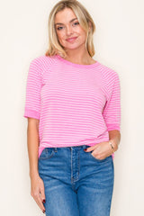 Pink Terry Striped Raglan Sleeve Top