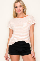 Orange Striped Knit Short Sleeve Top