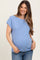 Blue Button Shoulder Detail Maternity Short Sleeve Top