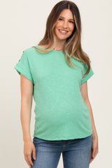 Green Button Shoulder Detail Maternity Short Sleeve Top