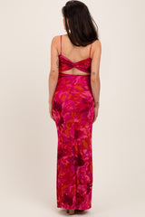 Magenta Floral Back Cutout Maternity Midi Dress