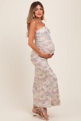 Cream One Shoulder Ruched Maternity Maxi Dress