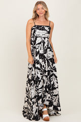 Black/ White Vintage Floral Smocked Top Sleeveless Maternity Maxi Dress