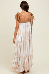 Mocha/White Ditzy Floral Sleeveless Tiered Maxi Dress