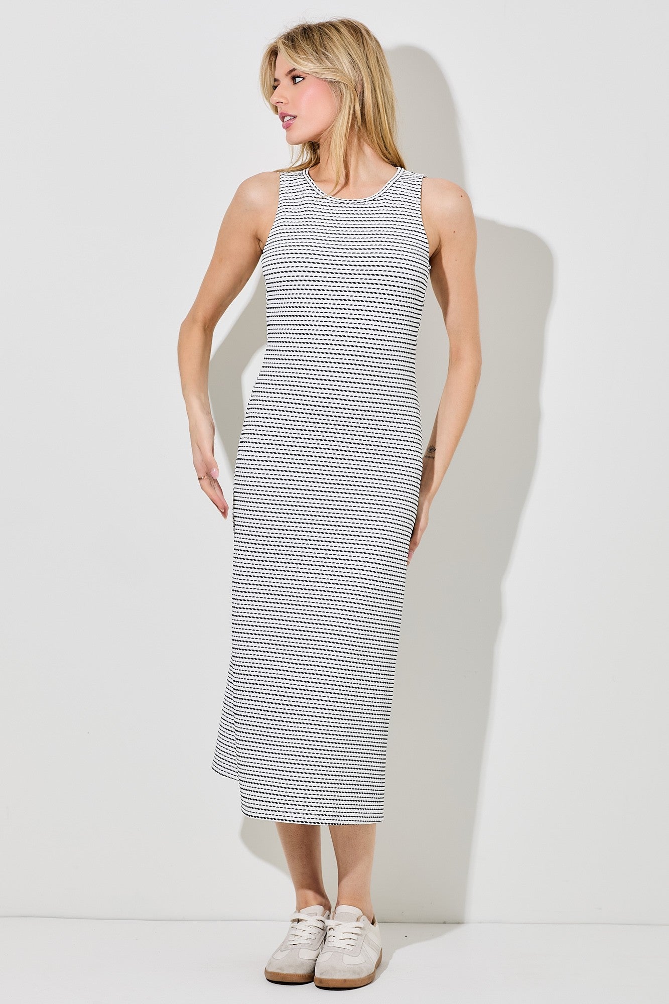 Navy Striped Dot Maternity Midi Dress