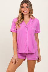 Mauve Short Sleeve Button Down Shirt Shorts Maternity Set
